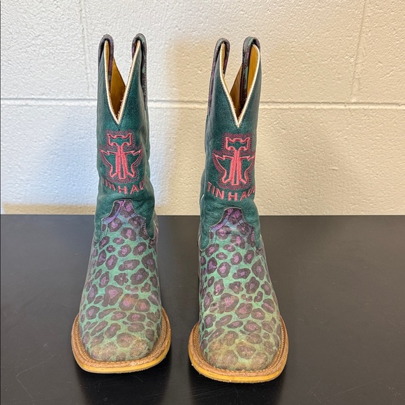 Tin Haul Women's Teal and Purple Leopard Heeled Boots - Picture 1 of 7